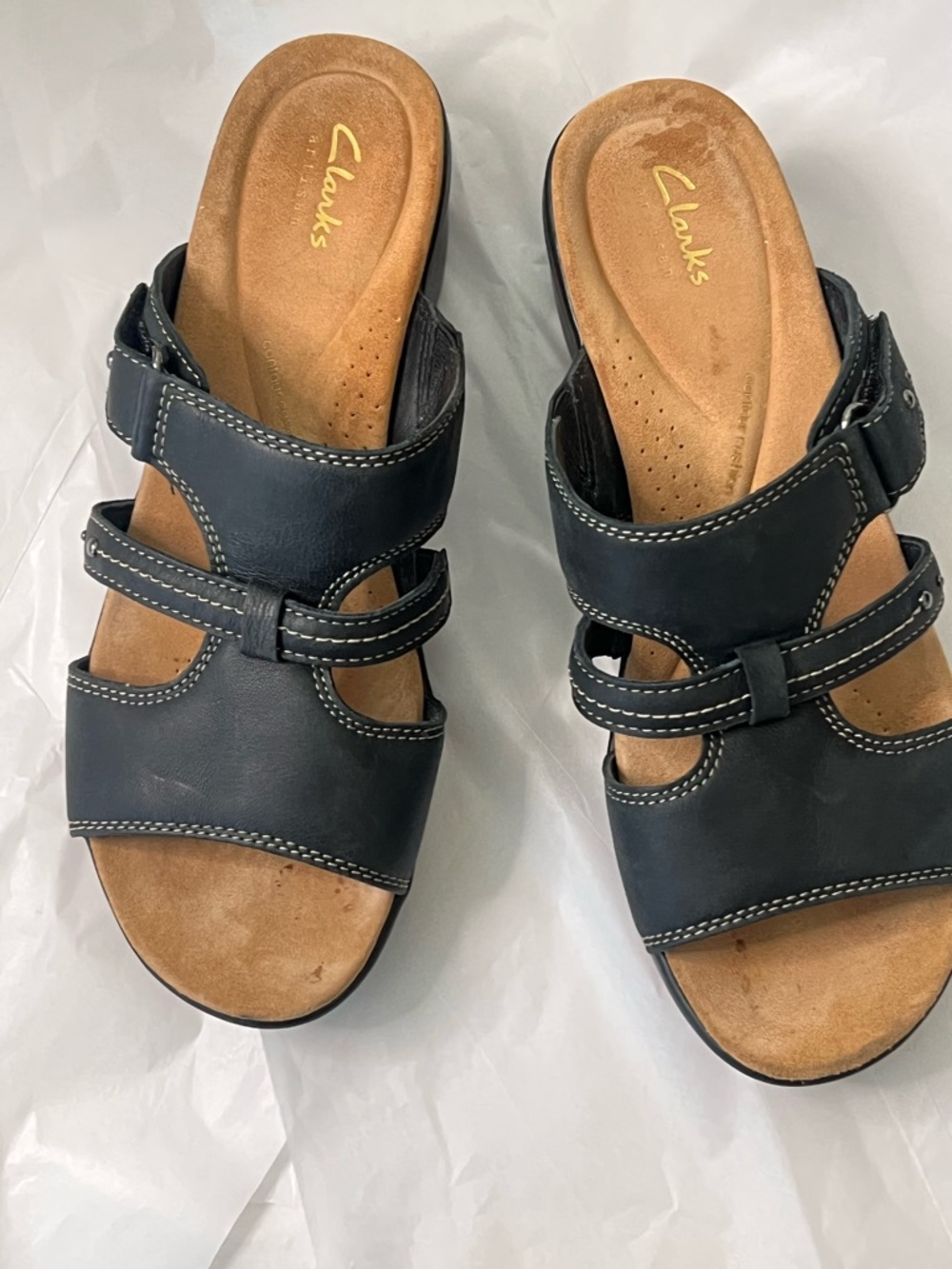 ClarksTuleah Jane Black Leather Slide Sandals with Buckle Straps - Picture 2 of 15